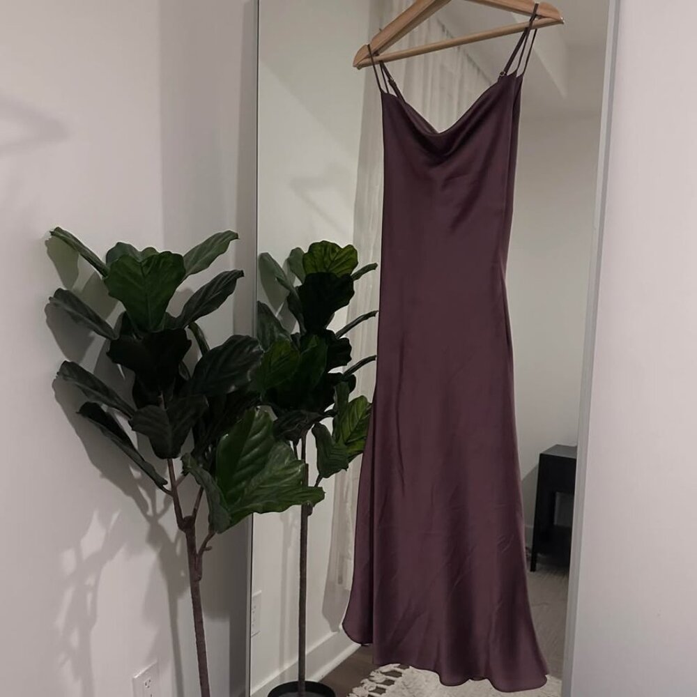 Show Me Your Mumu Verona Cowl Dress Dusty Plum Luxe Satin | Size L